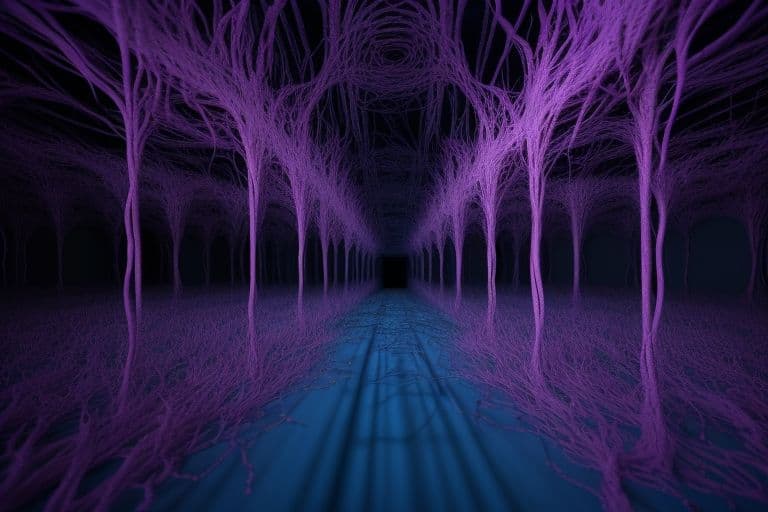 AI generated: A detailed 3d render of a network of neurons, sharp focus, depth of field, neon, 8k, photo realism, ...