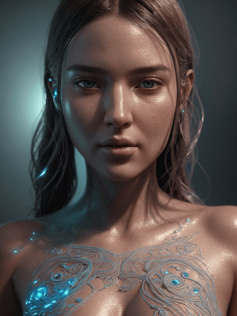 AI generated:  Instagram model close-up portrait. bioluminiscent ambiance, intricate artwork .octane render, trend...