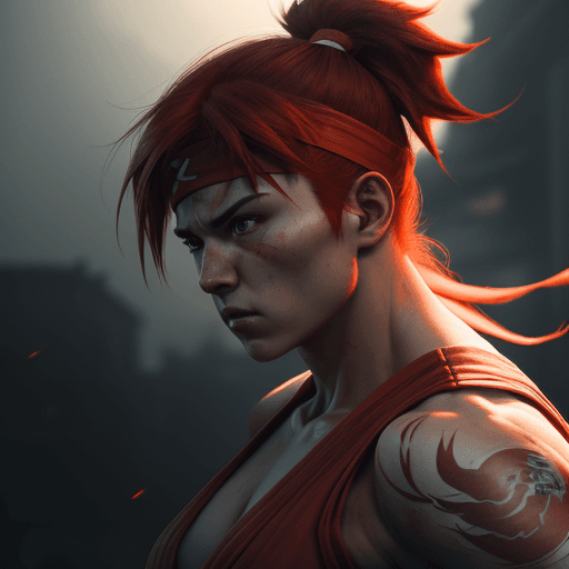 AI generated: Photo of a fighter wearing a red head band, Ryu street fighter, dramatic light, pale sunrise, cinema...