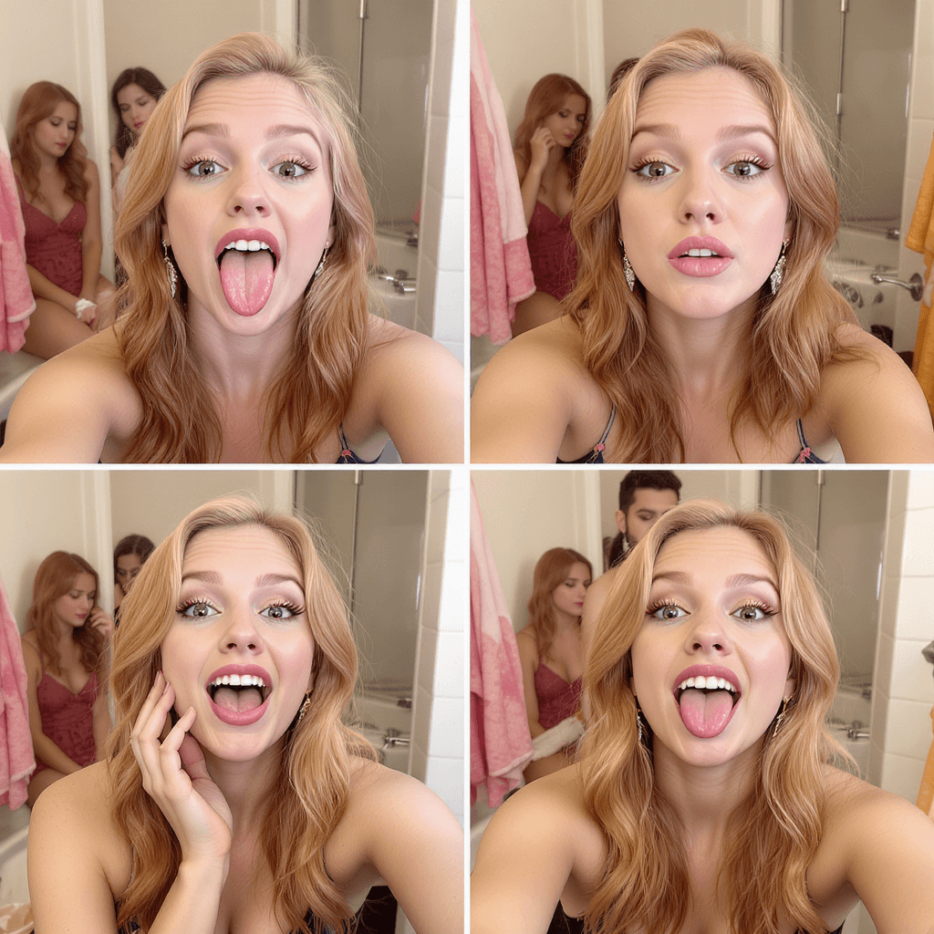AI generated: merged photo sequence, series of 4 photos of getting ready for the Senior Prom, multiple girls, cand...