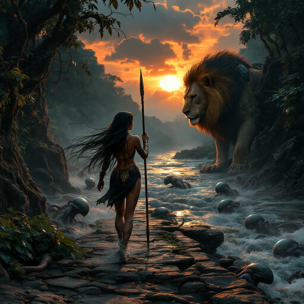 AI generated: Hyper realistic, photo realism, zoomed out full body HD Photo of beautiful, human woman on a path al...