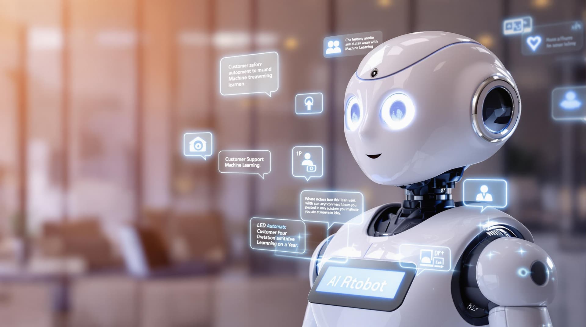 AI generated: "A sleek, friendly-looking AI robot assistant with a smooth, white exterior and a glowing LED screen...