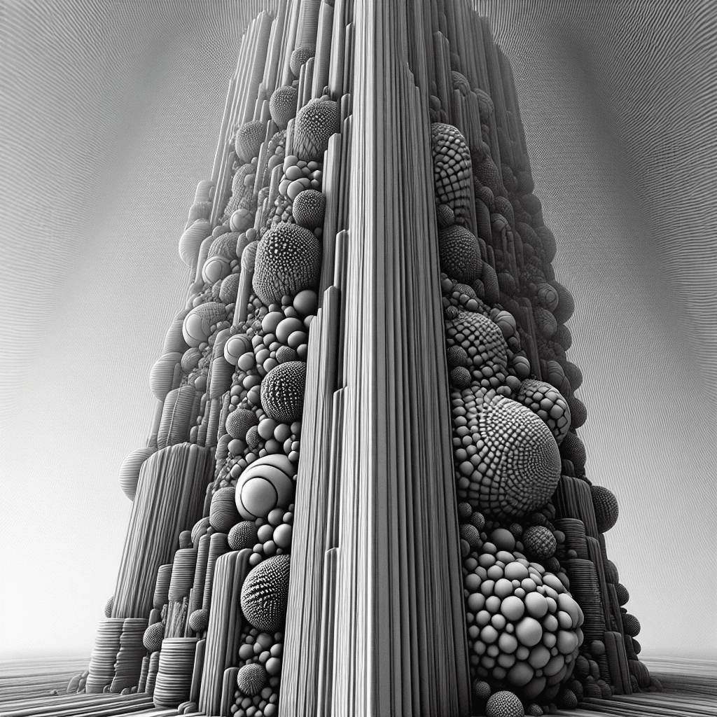AI generated: Create a tall, photorealistic image of an abstract geological cross-section resembling a tower. The ...