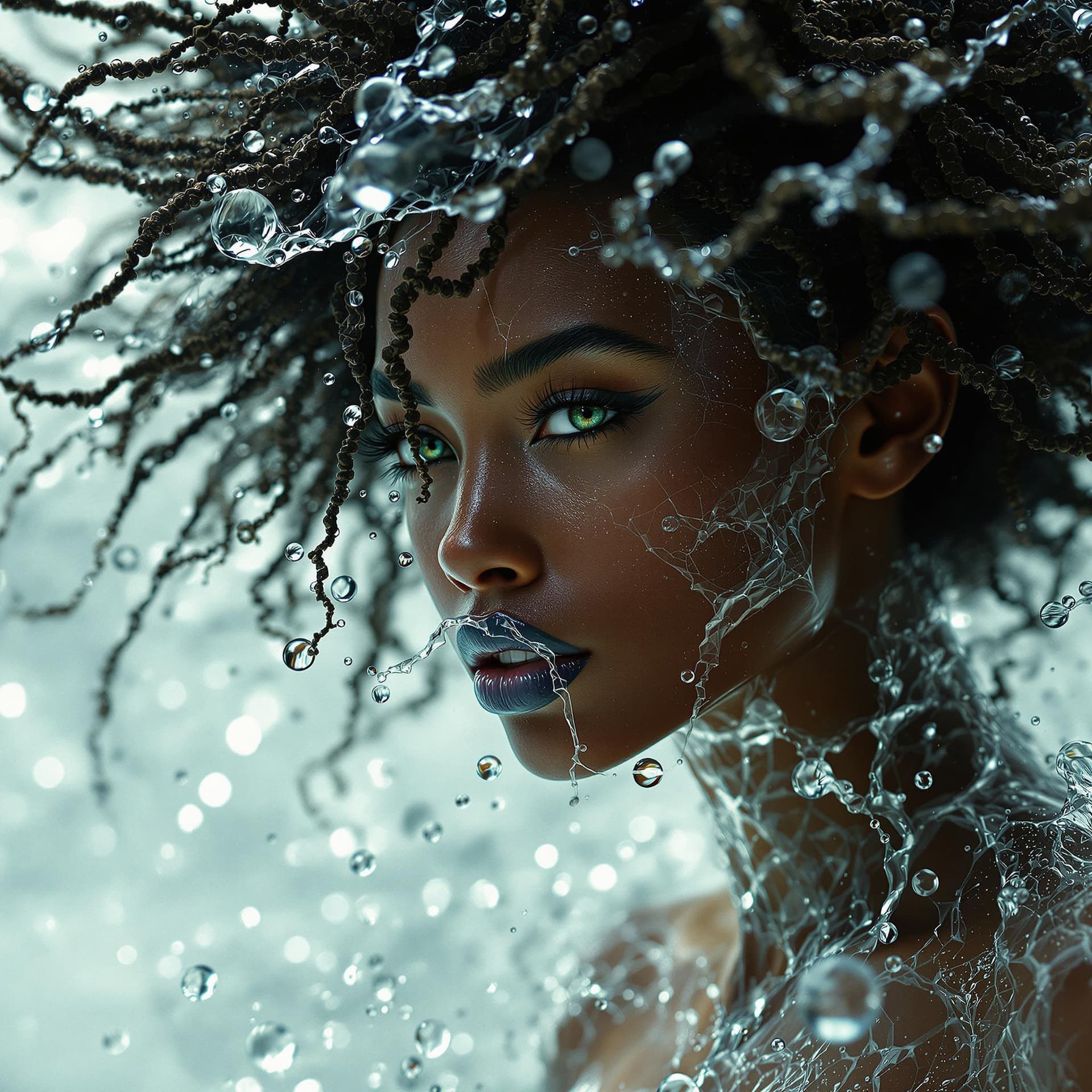 AI generated: Water texture for autodesk animation African female genesis 2015, water texture for hair, in the sty...