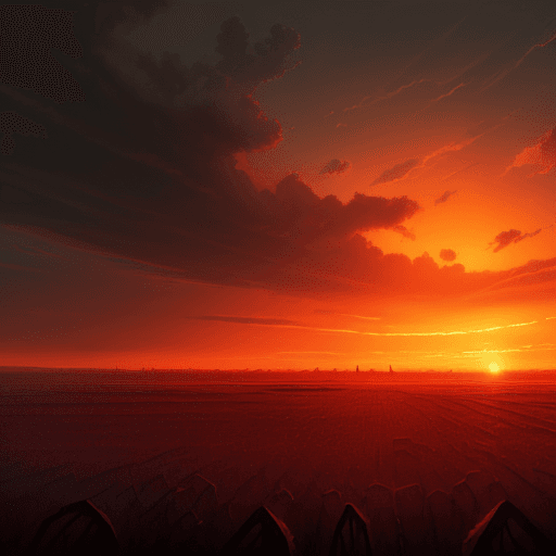 AI generated: a painting of a sunset over a large field, a matte painting by Lawrence Harris, deviantart contest w...