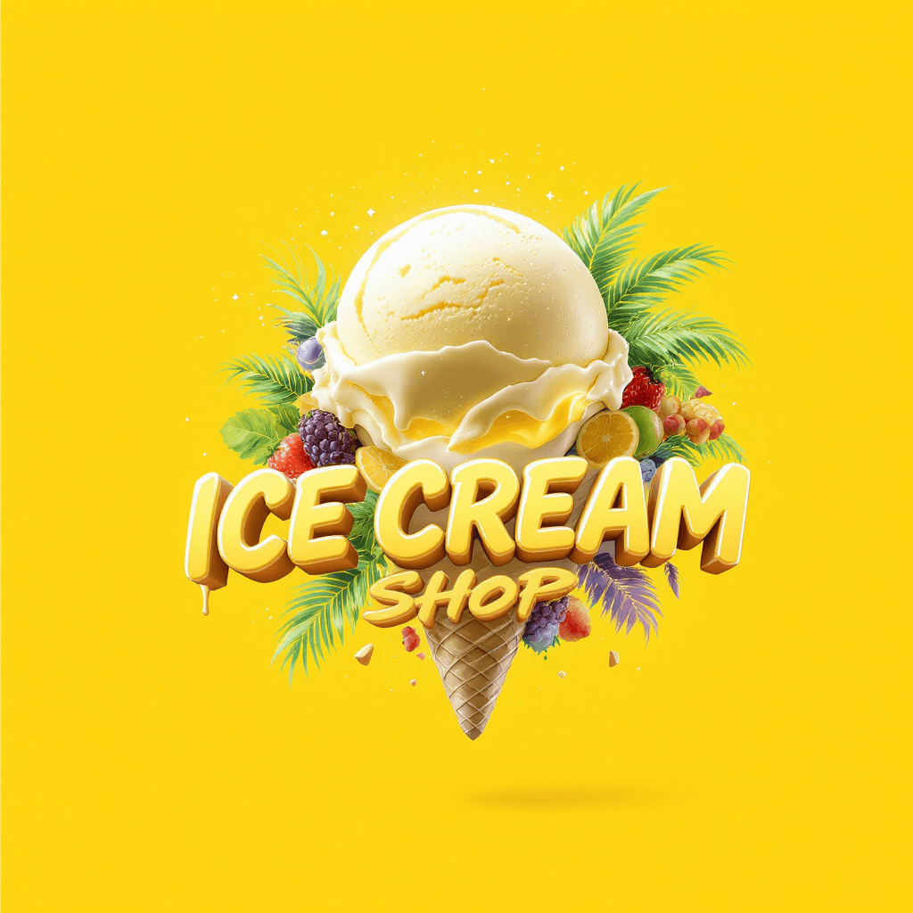 AI generated: Futuristic logo design for an innovative ice cream shop. The logo depicts a floating sphere of ice c...