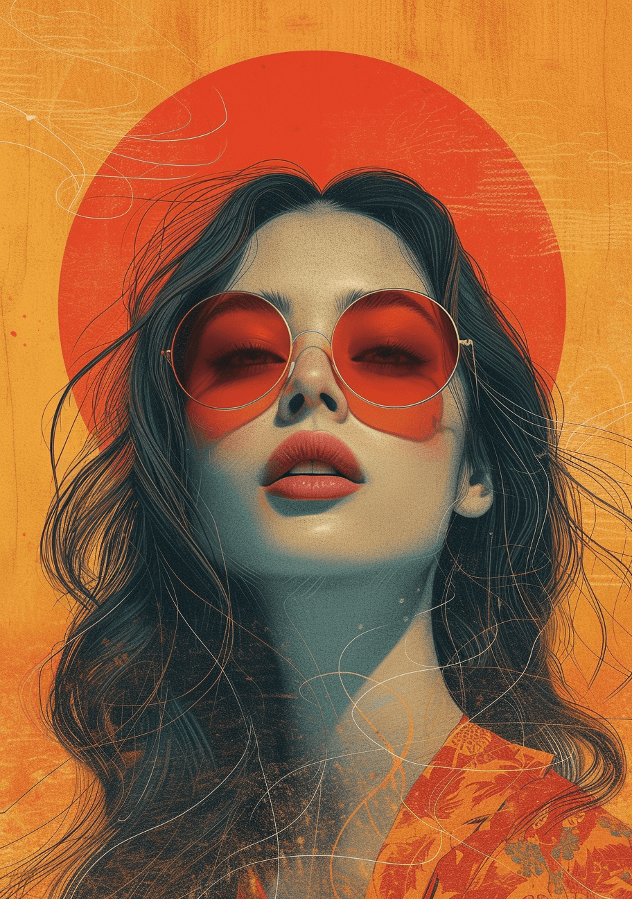 AI generated: spirographing, in the style of feminine portraiture, dark orange and light gold, asian-inspired moti...