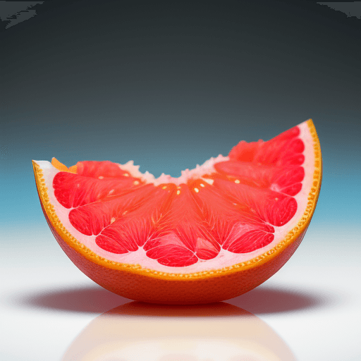 AI generated: Grapefruit, cut in half, food photography, photography, center focus, angle 45, black background, fr...