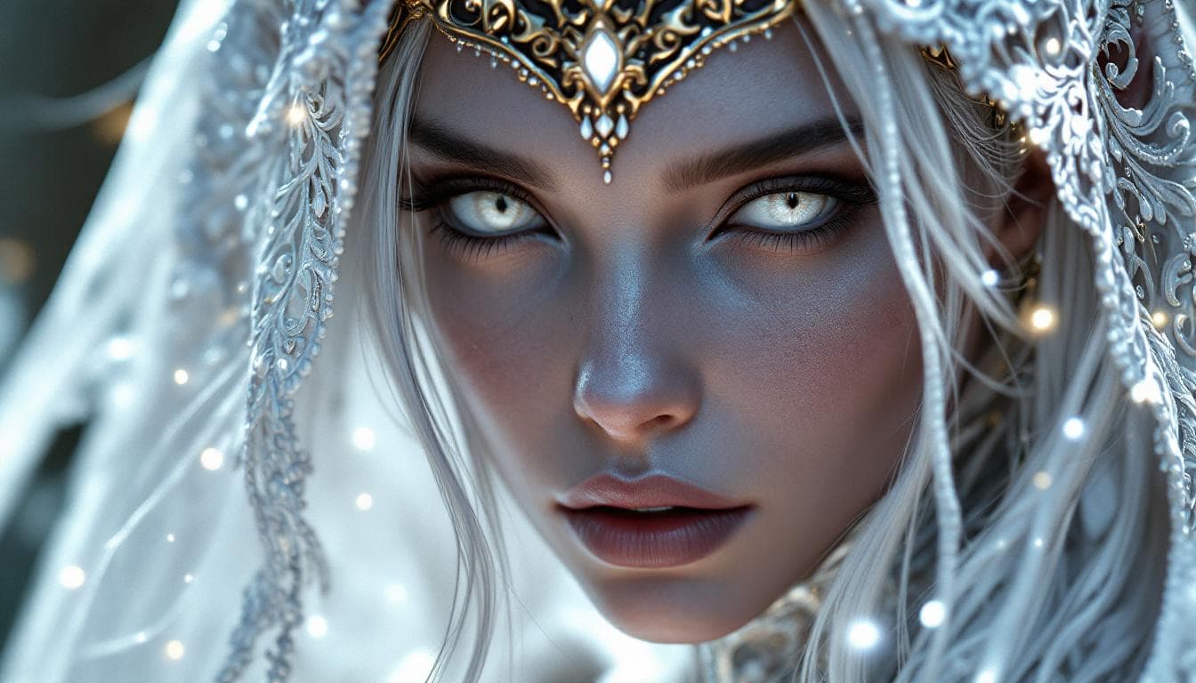 AI generated: photorealistic close-up portrait drow elf. sultry warrior, magic aura! ! ! , onyx skin, beautiful fa...