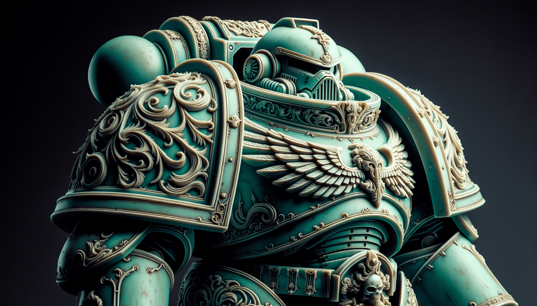AI generated: Warhammer 40k space marine, style celadon porcelain