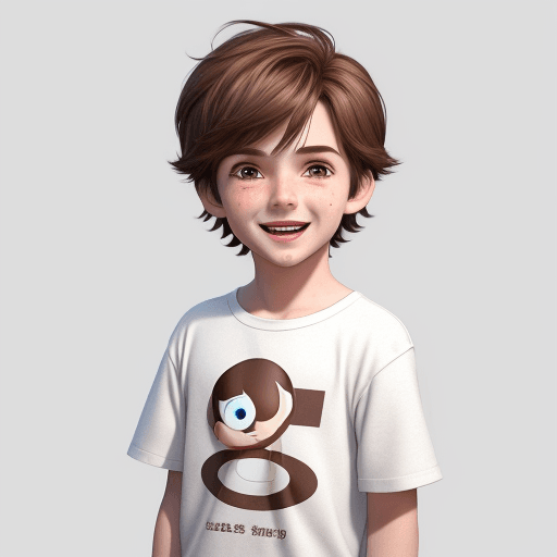 AI generated: boy male child messy brown hair white casual clothing friendly and cheerful white background anime s...
