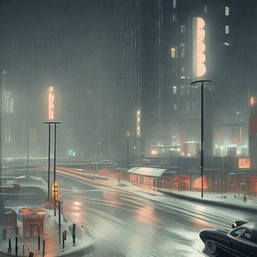 AI generated: Film Noir City, art deco, retrofuturism, Atompunk, rainy weather, ambient atmosphere, 8k resolution,...