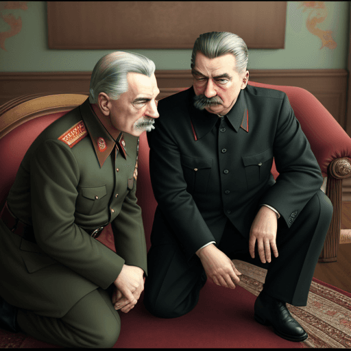 AI generated: 
stalin and putin staying on knees near hitler