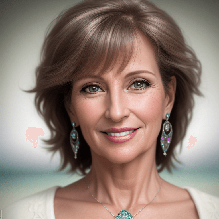 AI generated: hyper realistic headshot photo of a 55 year old woman, expensive jewelry, looking into the camera, s...