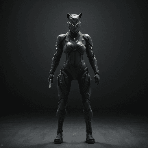 AI generated: Agile black wolf soldier character, anthropomorphic figure, wearing futuristic soldier armor and wea...