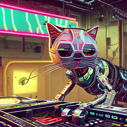AI generated: (Robotic cat takeover:1.3), (enslaving humanity. Sci-Fi, -- HD 8K  cyberpunk, exotic, ruthless. atmo...