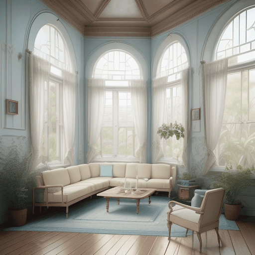 AI generated: High resolution photography interior design, dreamy sunken living room conversation pit, wooden floo...