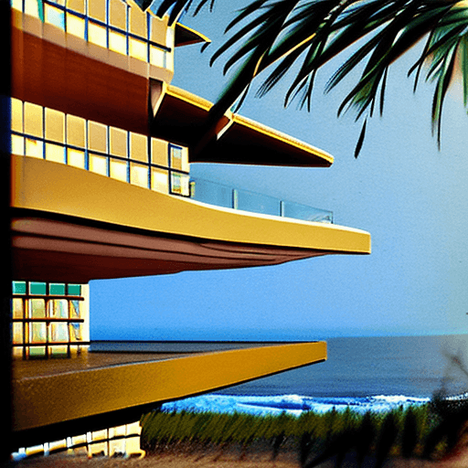 AI generated: Hyper realistic eye level exterior photo of a mid century modern style house overlooking the ocean, ...