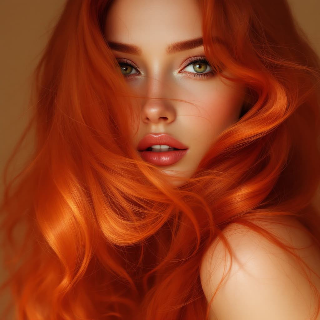 AI generated: A **gorgeous digital painting** of a **stunning woman with long, fiery red hair**, flowing in soft w...