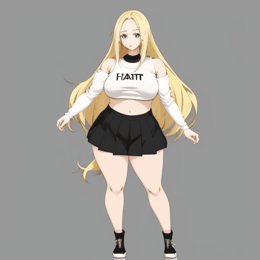 AI generated: modern fat anime girl long blonde hair crop top full body