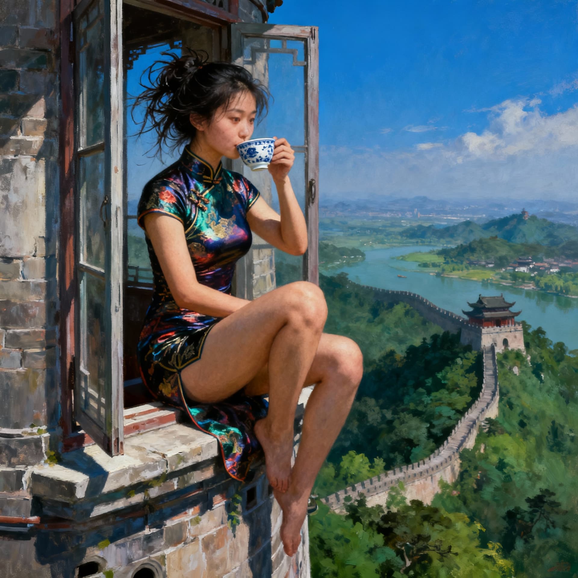 AI generated: amazing beautiful china female with messy beautiful hair ,wearing stunning tight wear with chineese ...
