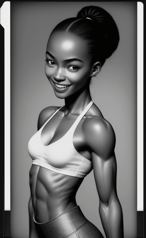 AI generated:  polaroid, Brutalist high Fashion waist up photo of a 24 year old Malagasy-Chokwe female radiant yog...