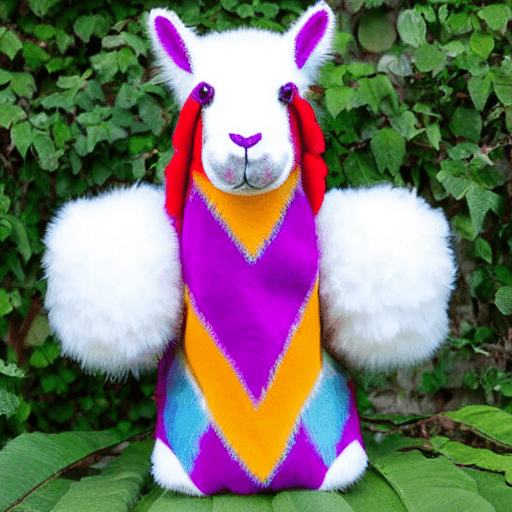 AI generated: : : fuzzy plush toy of a llama, multicolored, Mexican patterns, Mexican colors: : white background -...