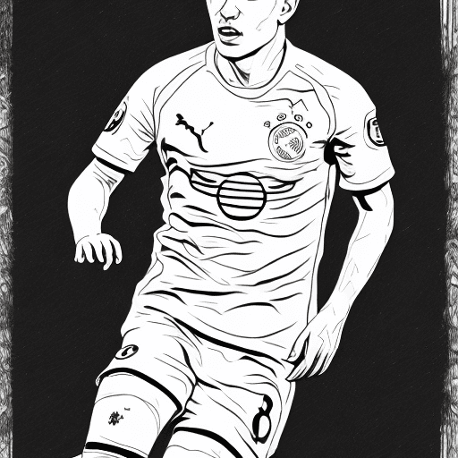 AI generated: coloring page for adults, footballer image Fabian Rieder from Young Boys, white background, clean li...