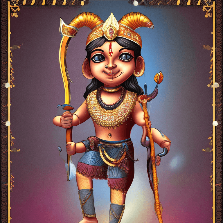 AI generated: cute shree ram with bow and arrow, the image should capture a sense of innocence and cuteness, the s...