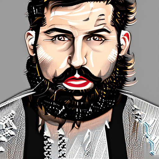 AI generated: a man with a beard and a beard with glowing eyes in a dark room with a black background and a black ...