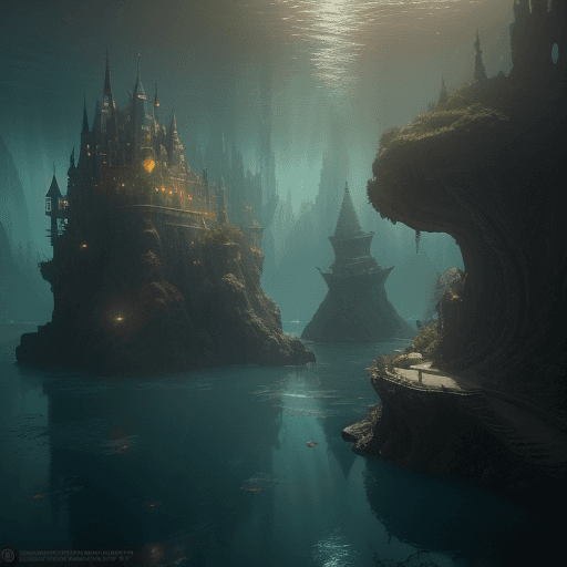 AI generated: Fairytale city underwater fantasy style dramatic light, pale sunrise, cinematic lighting, beaten, lo...
