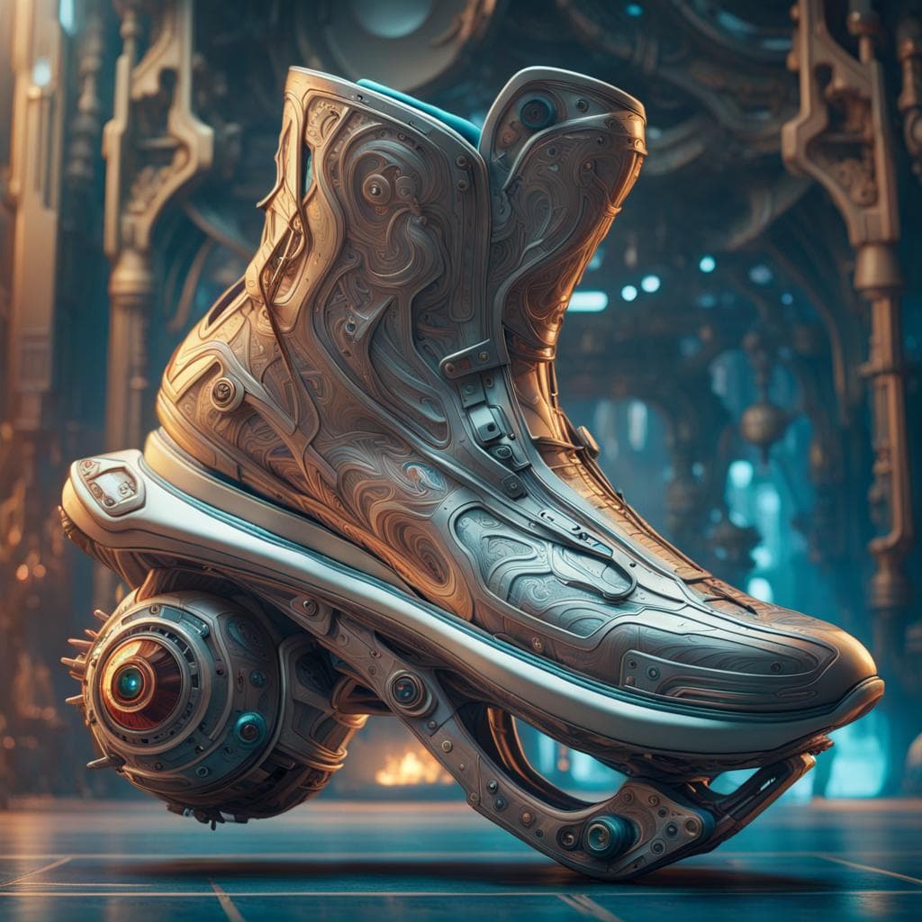 AI generated: a photorealistic limited edition sci-fi futuristic hovering jet powered shoe, sparks, hovering, sci-...