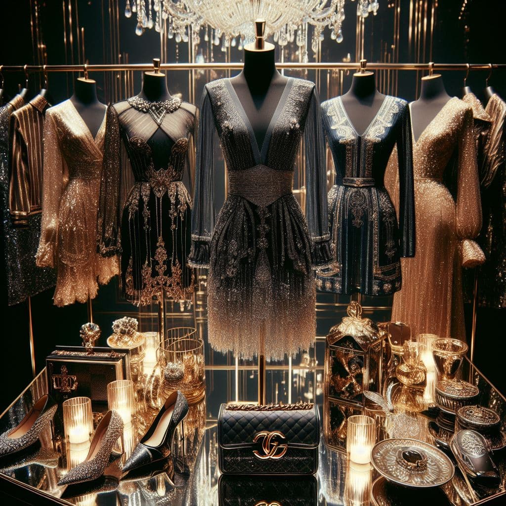 AI generated: A night party elegant luxury dress design by Balenciaga, LV, and Gucci