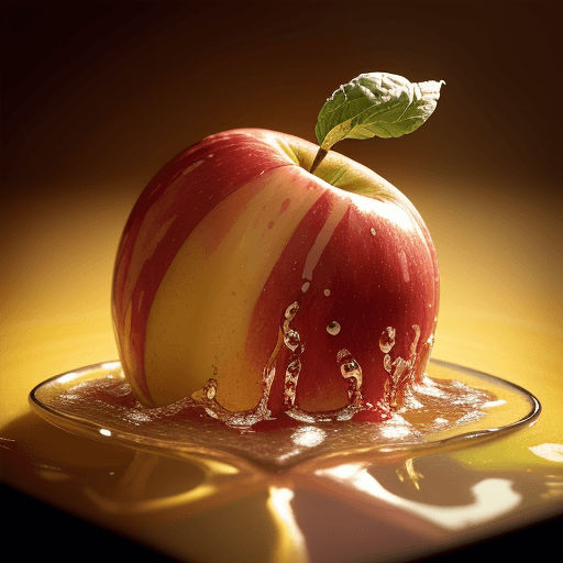 AI generated: fruit and vegetable sunday, delicious, glistening, sauce,  clear water pouring over a delicious appl...