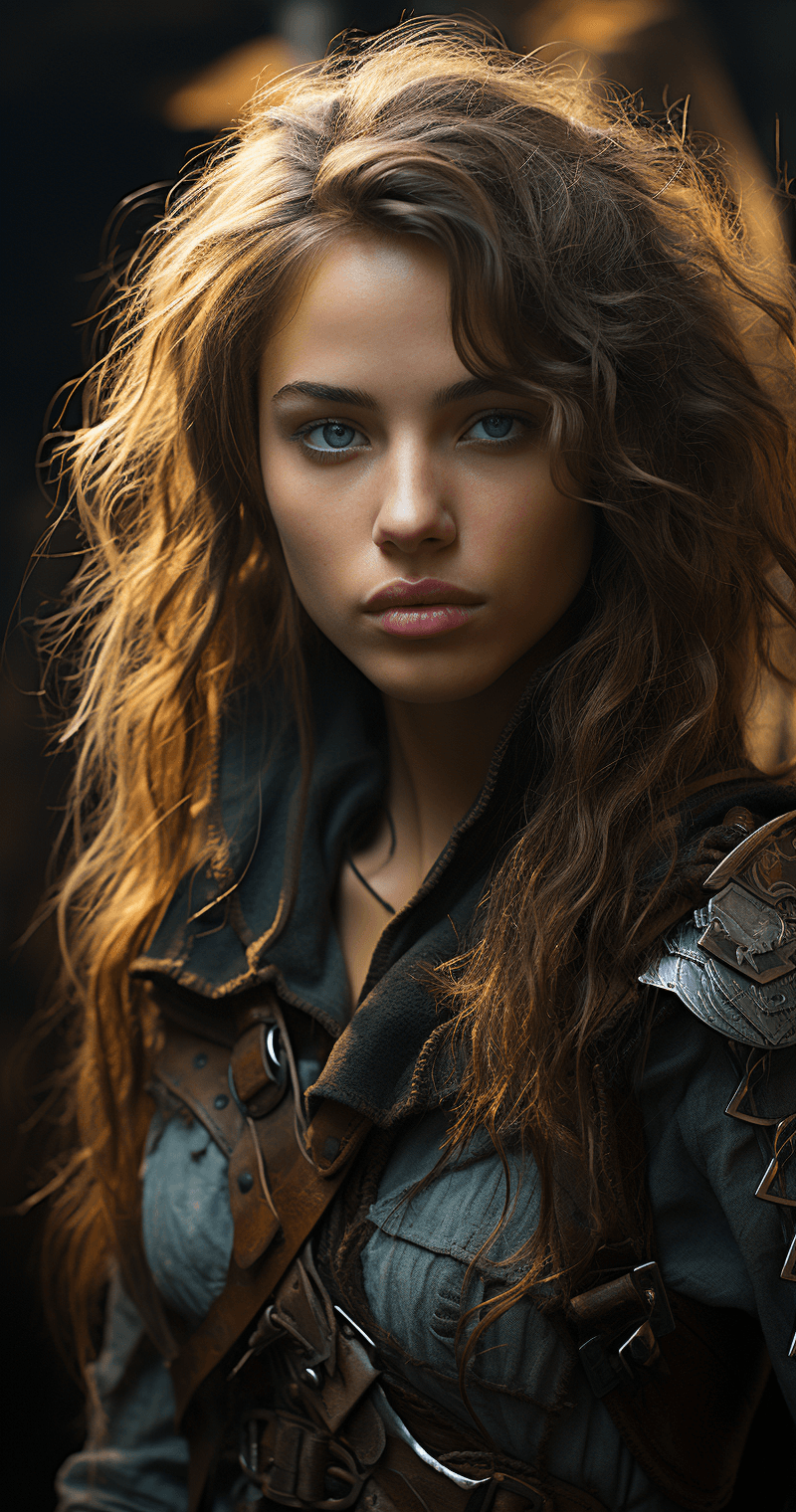 AI generated: the lady is a warrior soldier dressed in scout with a crossbow and shoulder strap, in the style of e...