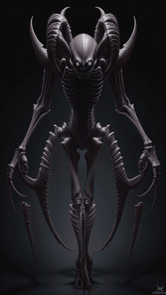 AI generated:  "Illustrate the formidable Xenomorph Breeder, a nightmarish creature embodying the apex of the Xeno...