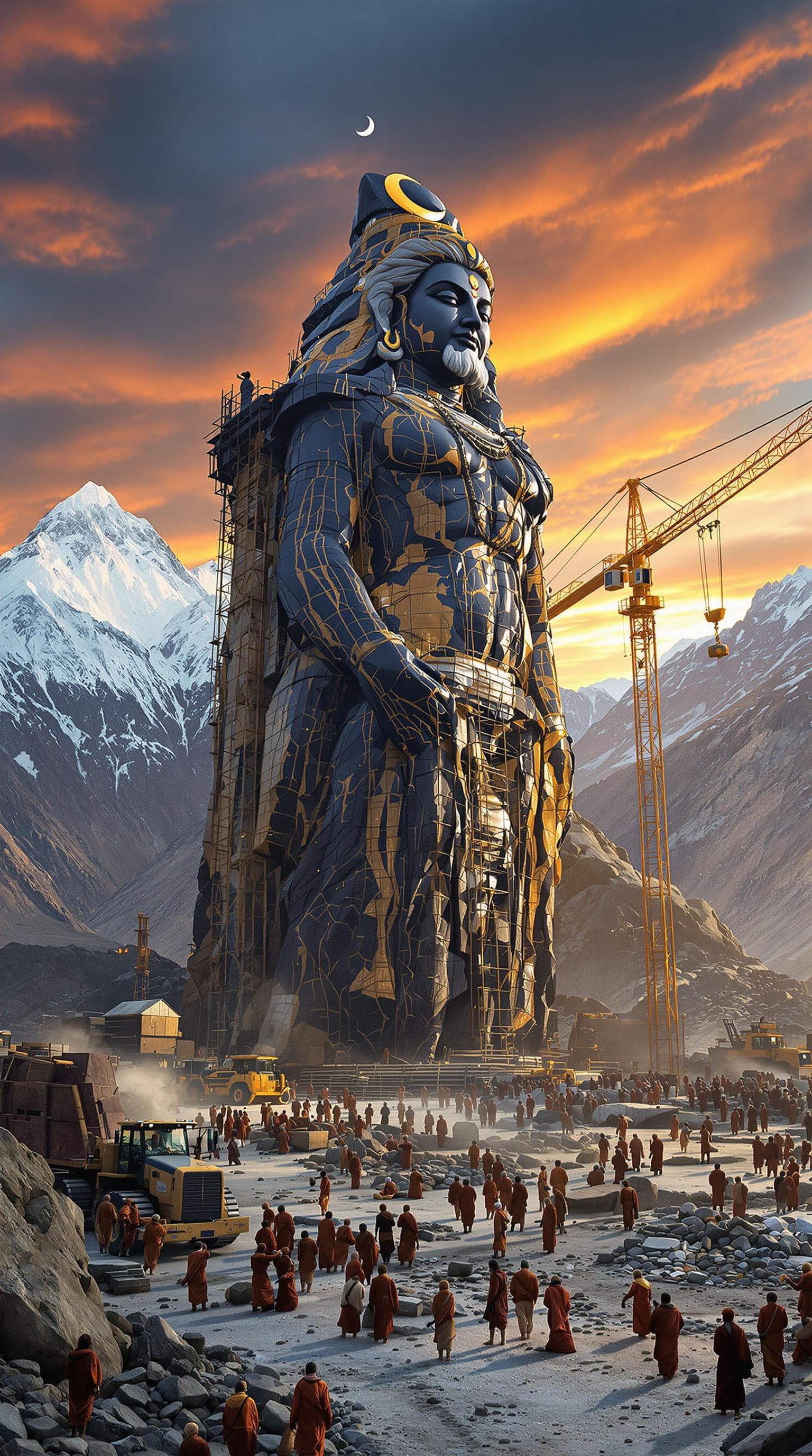 AI generated: IMG_6478.jpg A sprawling construction site nestled in a rugged Himalayan valley, where hundreds of m...