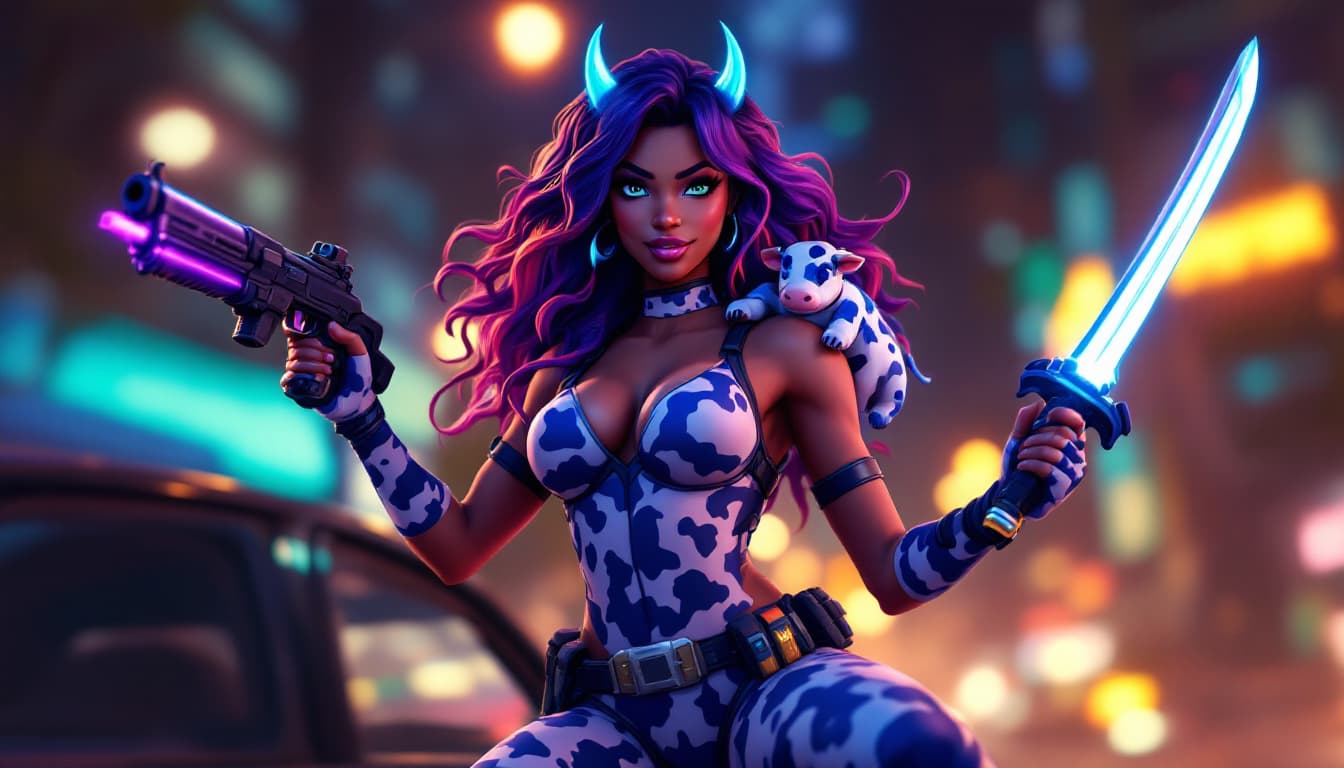 AI generated: Fortnite game, fortnite, Fortnite skin, fortnite battle royal, fortnite action scene, Jumping over c...
