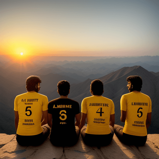 AI generated: "Five best friends, Amrit , bheemsen, goverdhan and kedar, ravishankar, sitting on a mountain during...