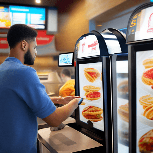 AI generated: person using a self service kiosk in a fast food restaurant. the customer must be satisfied with the...