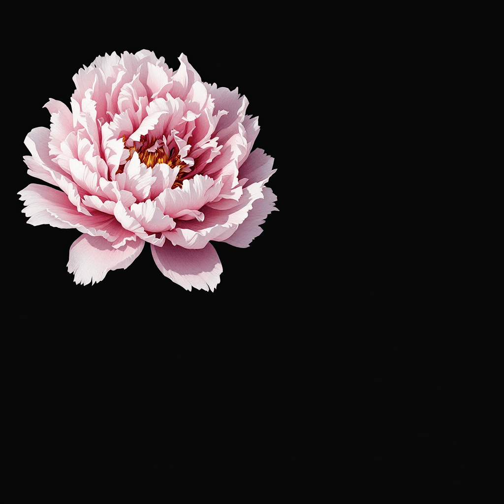 AI generated: Black background, the peony bouquet is on the left side of the whole picture, and the peony bouquet ...
