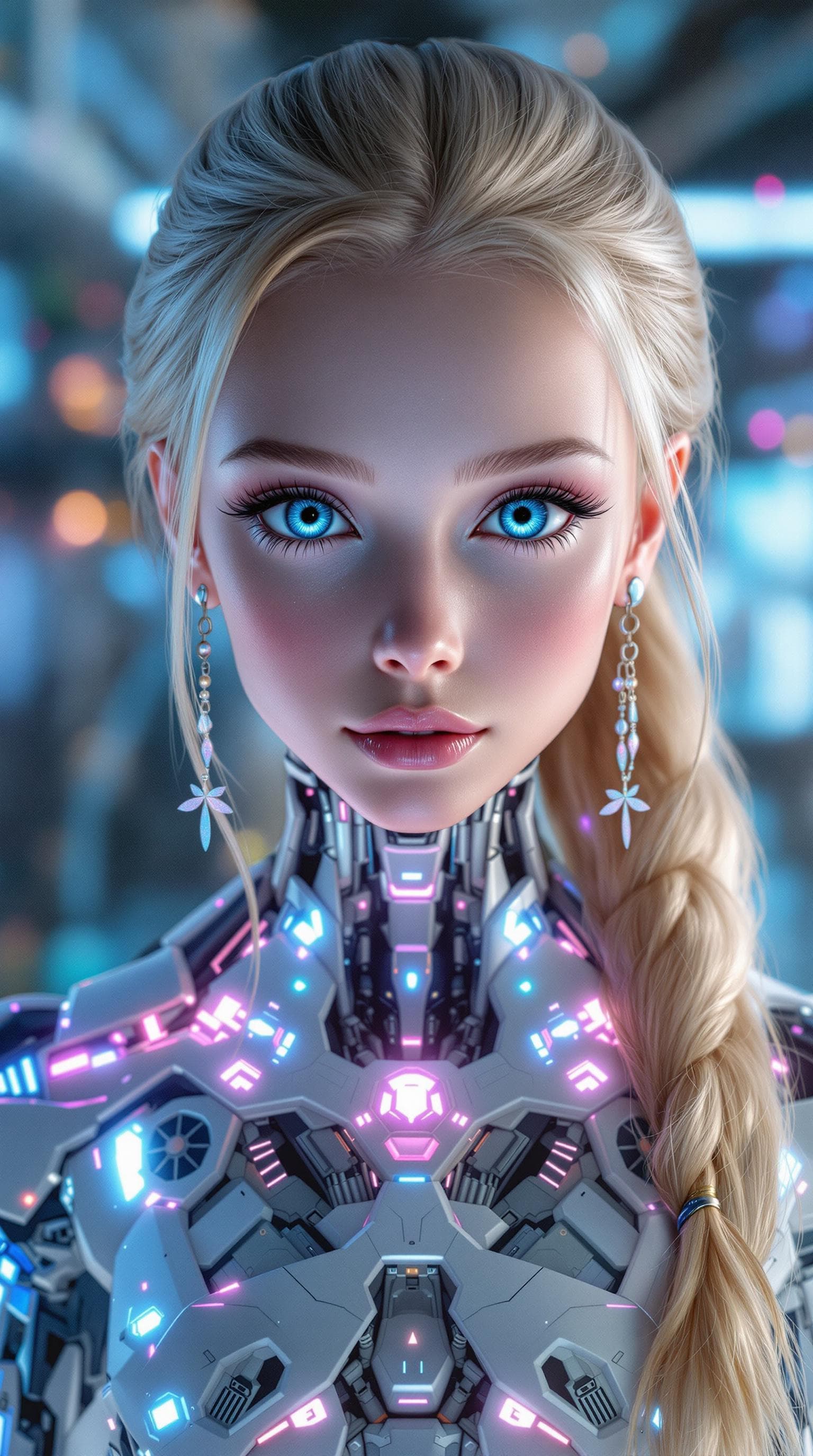 AI generated: exceptionally beautiful blonde hair blue eyed (age 7), artificial intelligence robot, (futuristic),(...