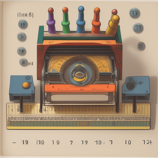 AI generated: Illustration of numbers, math simbols, composing a machine, colorful, intrincate details