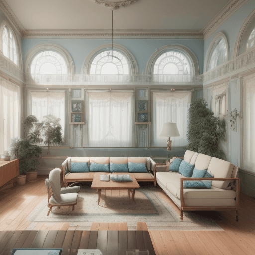 AI generated: High resolution photography interior design, dreamy sunken living room conversation pit, wooden floo...
