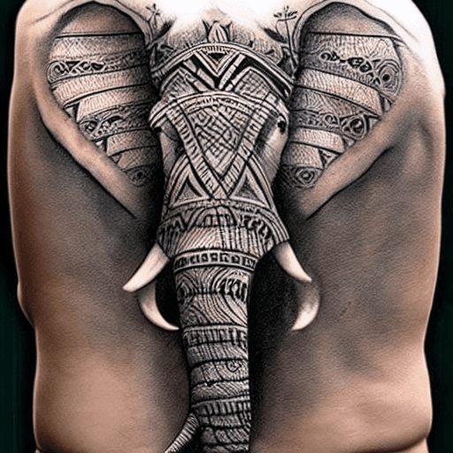 AI generated: BACK TATTOO, ELEPHANT, ARMOR, PERSIA