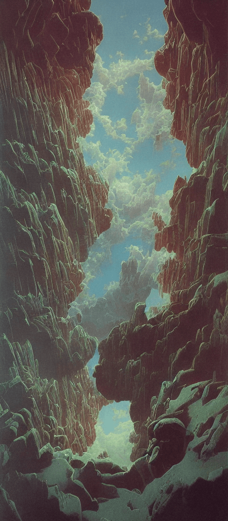 AI generated: a 3d detailed painting inspired by moebius of a 4d mirror cabinet. inspired by technology. science f...