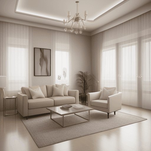 AI generated: modern interior design, imaginary 3d dreamy 8k blender architecture render, neutral beige color sche...