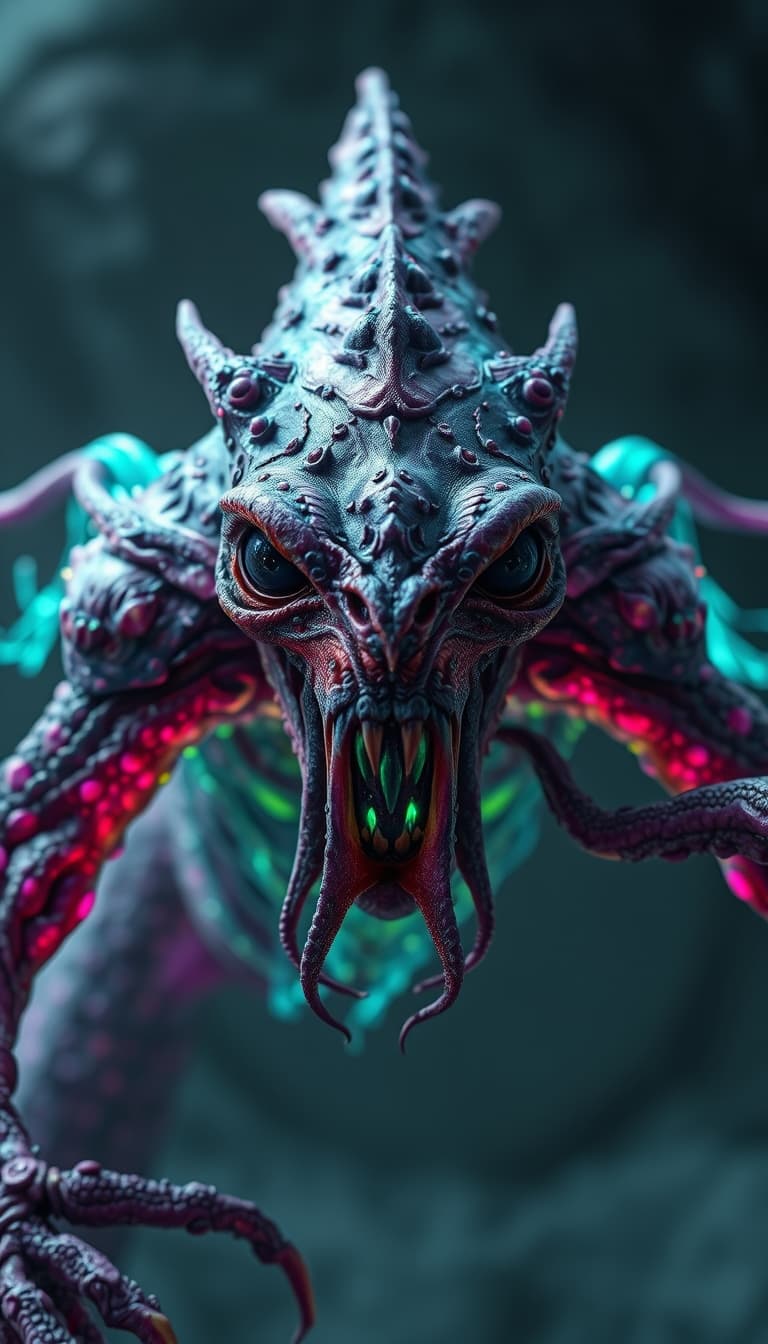 AI generated:  a hyper-realistic image of a terrifying interdimensional monster with highly detailed textures. The...