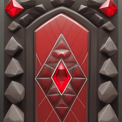 AI generated: Megalith door, crystal zig zag decorations and sacred geometries, red gems, neolithic