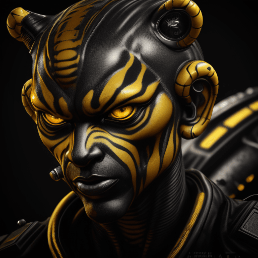 AI generated: tiger,Masterpiece, Best Quality, yellow and black alien 3d model, in the style of surreal cyberpunk ...